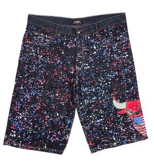 Legendary Status Denim Shorts Bulls Logo Jorts Dark Blue Streetwear Speckled 40